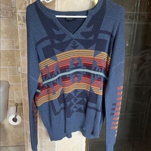Pendleton V-Neck Sweater with Blue and Multicolor Pattern